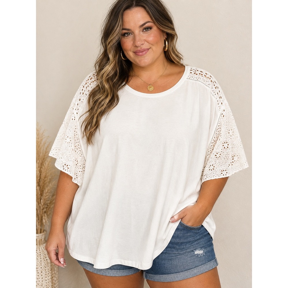 Lauren Ralph Lauren Top White Cotton Eyelet Embroidered Boho Cottagecore 3X